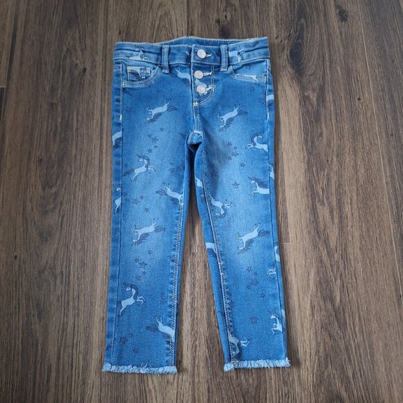 💙 Jumping Beans Girls Unicorn Print Stretch Denim Jeans Size 3T Distressed Hem - Picture 7 of 7